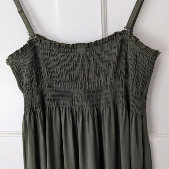 Maxi dress size 14 Khaki Green Strapless/ Shoestring Straps Elasticated bodice - Picture 3 of 6